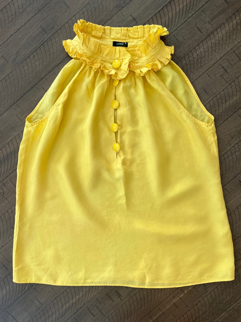 J Crew Yellow Ruffle Neck Sleeveless Blouse with Button detail LIKE NEW